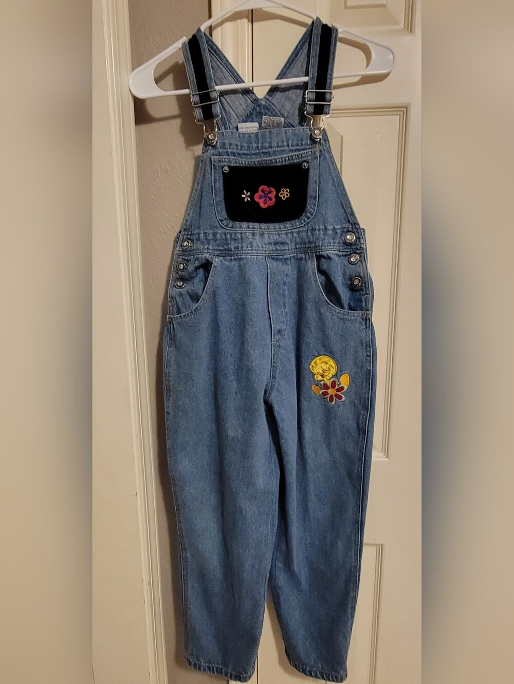 VTG 1997 Looney Tunes Tweety Bird Denim Overalls Girls 10 Velvet Rhinestone 90s
